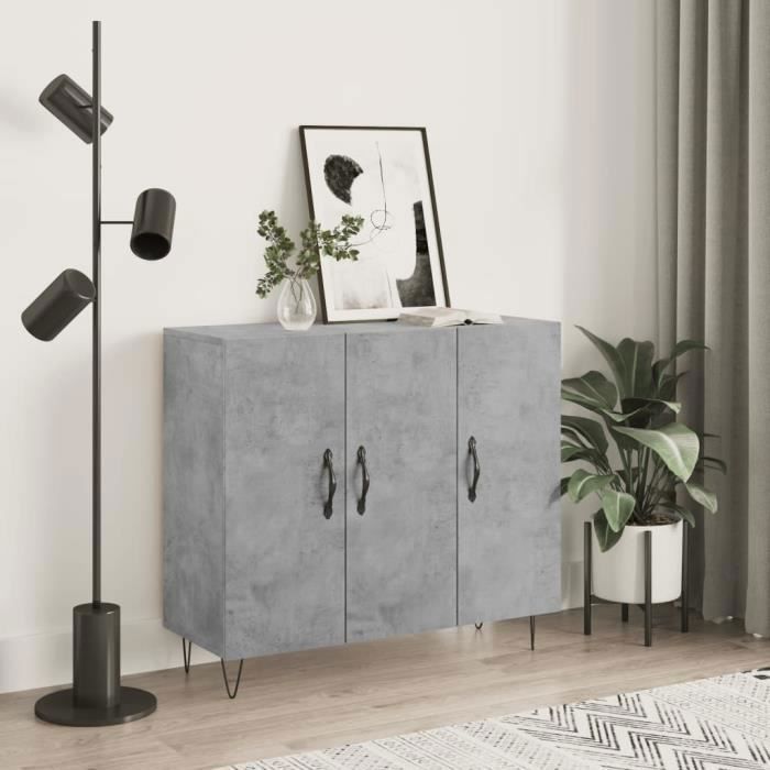 Buffet bas - VIDAXL - 90x34x80 cm - Bois dingénierie - Métal - Gris béton