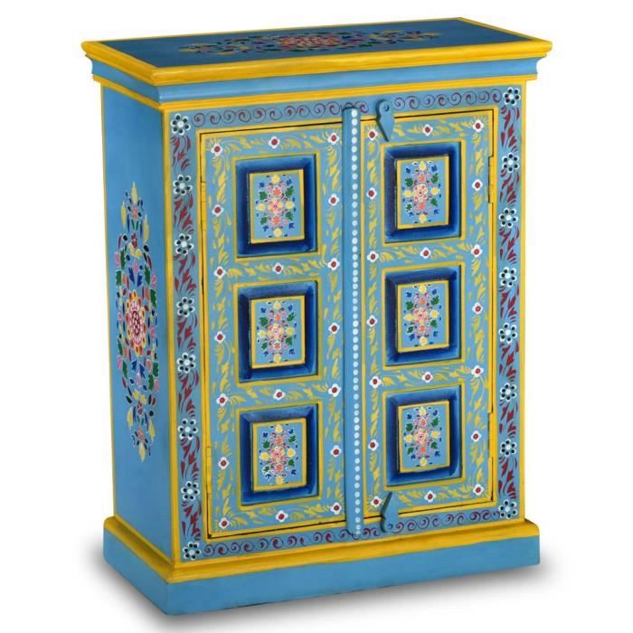 vidaXL Buffet Bois massif de manguier Peinture manuelle turquoise