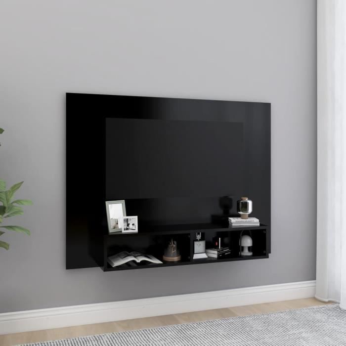 meuble tv mural vidaxl noir - 120x23,5x90 cm - bois - panneaux de particules - contemporain