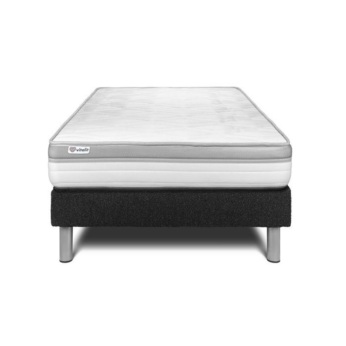 Ensemble Matelas Sommier 90x200 cm - Sommier Noir (en kit) - Vital Relax Noir