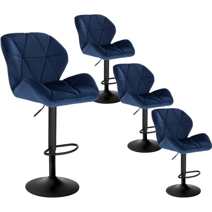 WOLTU Lot de 4 Tabourets de bar Siège en velours avec dossier Pieds en métal Hauteur réglable Bleu