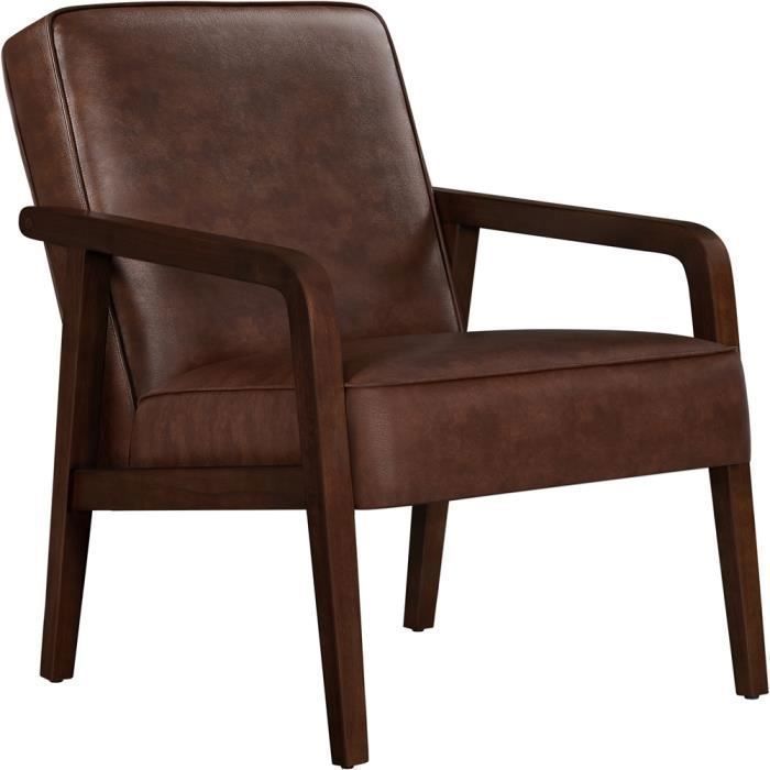 Yaheetech Fauteuil de Salon Similicuir - Cadre Métal Fauteuils et Chaises pour Salon Siège Bien Rembouré -Marron foncé Charge 136kg