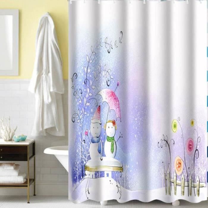 Rideau De Douche Blanc Imperméable - Polyester Lavable - 115x170 Cm - Avec Crochets - Anti-moisissure