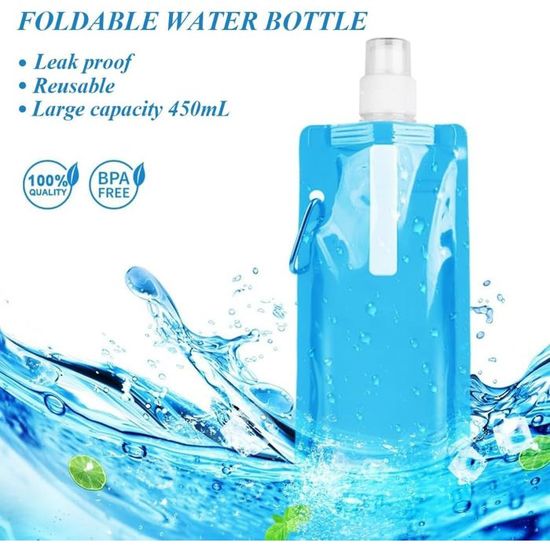 Gourde Souple Pliable En Silicone – 27,5 X 9,5 Cm, Paille Valve Morsure – Pour Running, Rando, Vélo, Avion – Incassable