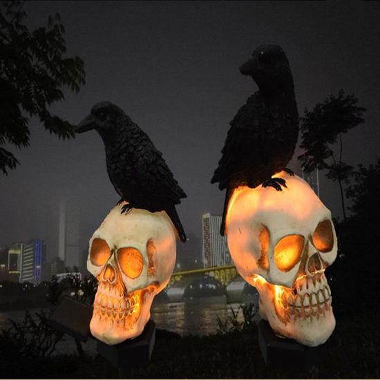 Décoration Halloween Fantôme - Statue Squelette Gothique Avec Corbeau Et Socle Sorcière - Pour Jardin, Intérieur - 2