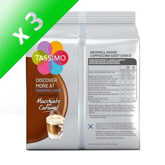TASSIMO Dosettes de café Maxwell House Cappuccino au chocolat 8 dosettes  208g pas cher 