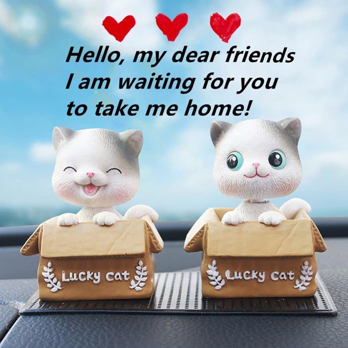 Acouto Ornement Mignon de Tableau de Bord de Voiture de Chat, Figurine de Chat à Tête Secouée en Résine, Jouet Dansant, Décoration Intérieure Automatique pour les Amoureux des Chats 3,3x2,8 Pouces