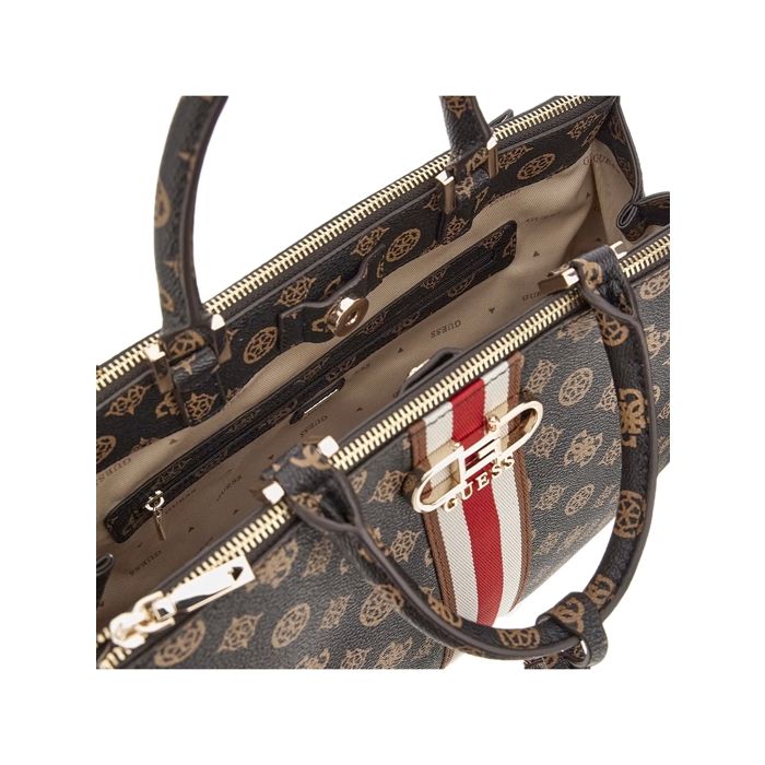 GUESS Nelka Status Satchel Mocha Logo 253319 sac a main sac a main brun fonce Cdiscount Bagagerie Maroquinerie