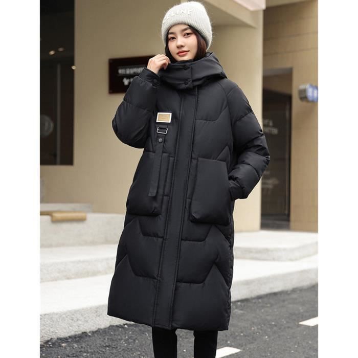 Doudoune Longue Femme Hiver a Capuche Doudoune epaissir Chaud Noir
