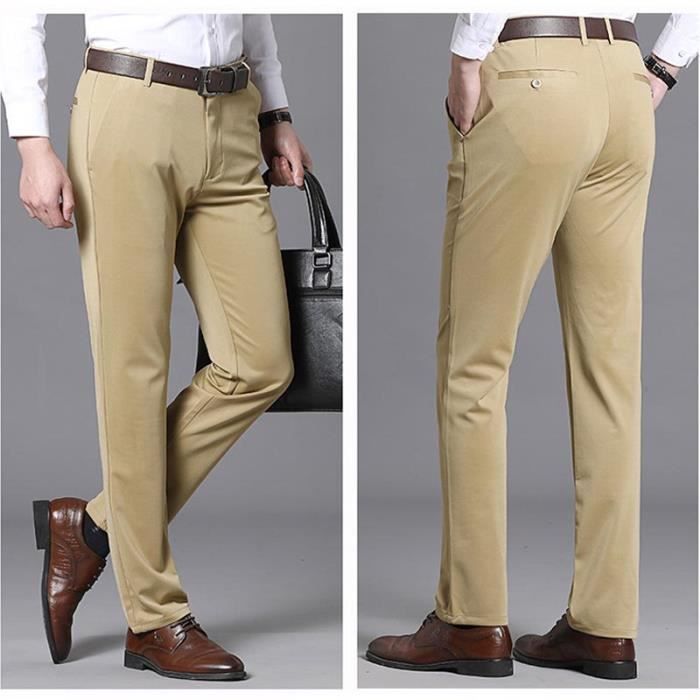 Pantalon Chino Homme Coupe Droite Taille Haute Pantalon Business Stretch Couleur Unie Printemps et Automne Kaki Kaki Cdiscount Pret a Porter