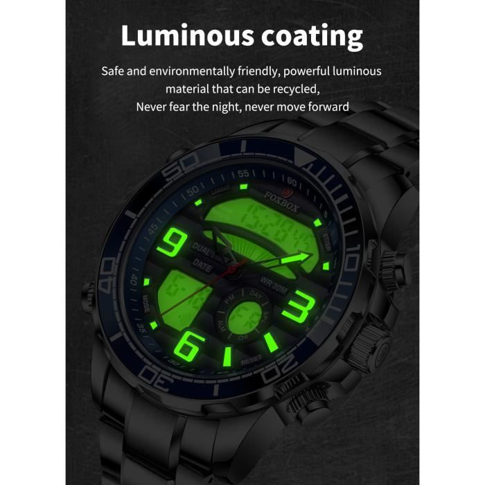 Montre Quartz Montre All Black Double Affichage Montres Hommes