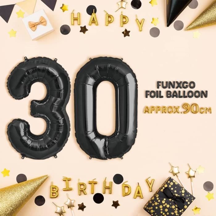 Déco Anniversaire 30 Ans Noir Et Or - Ballons, Bannière, Pompons | Kit Complet Pour Fête Thématique