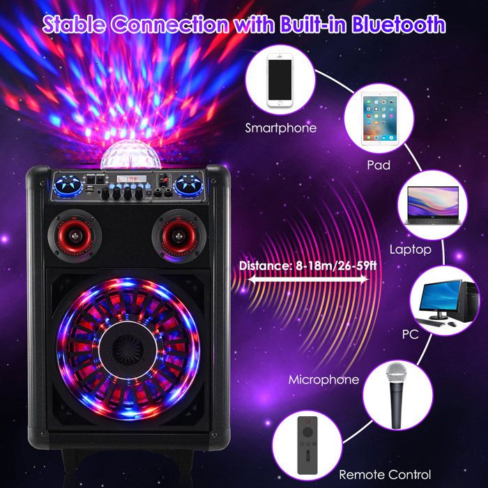 Enceinte Karaoké Portable Karaoké Enfants Avec 2 Micros Sans Fil - Enceinte Bluetooth 20W - Lumières LED - Radio FM - Cadeau Idéal Kit Karaoké Familial