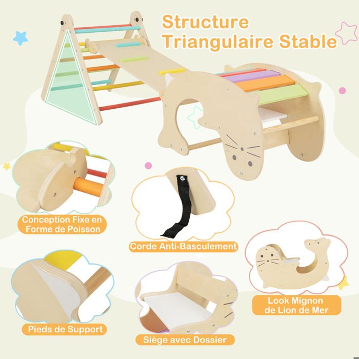 Triangle d'escalade pliable montessori bois fsc® marron - Active tots