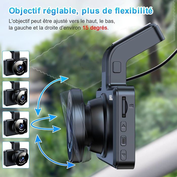 Dashcam Voiture Double 1296P Avant + Arrière – WiFi, GPS, Carte 64Go Incluse, Écran 3'', Grand Angle 140°, Caméra De Recul
