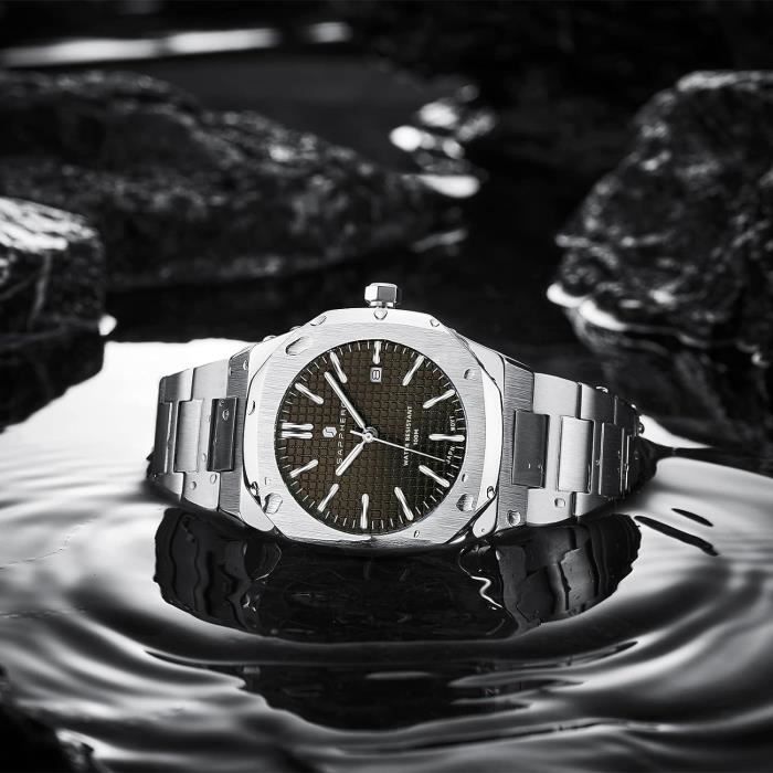 Montre Homme Mouvement Quartz 3Atm Montre Homme Etanche Bracelet