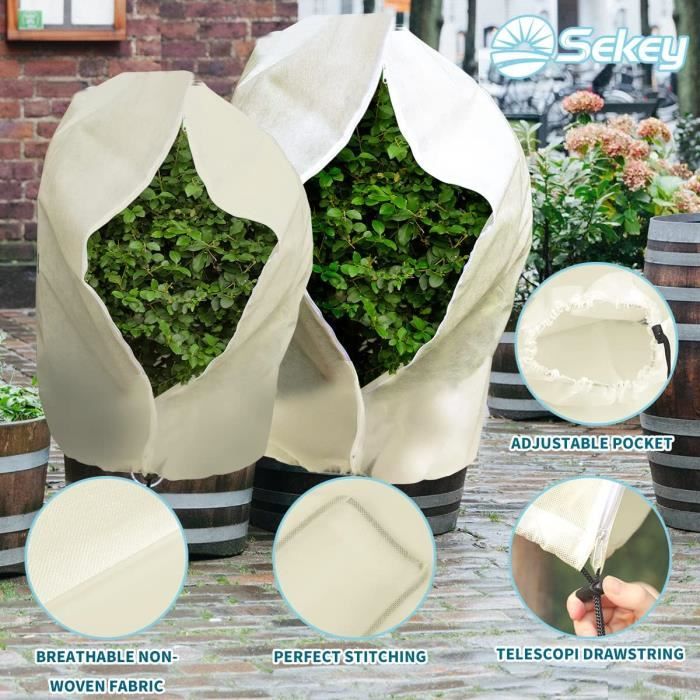 Housse Hivernage Plantes 80g/m² - 200x240 Cm - Non-Tissé Respirant - Imperméable, Coupe-Vent - Avec Zip Et Cordon - 10