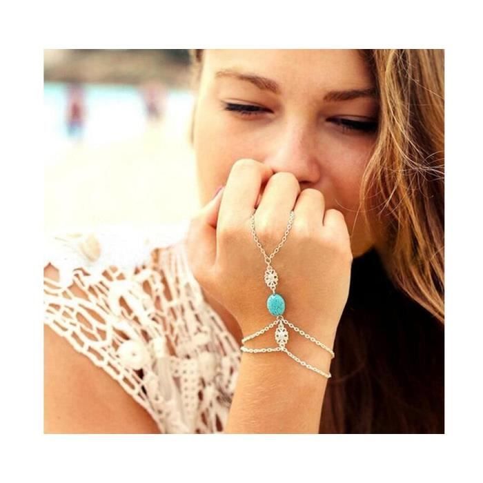 Boho Turquoise Bracelets Esclave Argent Bague Doigt Main Chaine Bracelet Bracelet Mariage Bijoux Cadeaux Pour Femmes Achat Vente bracelet gourmette Boho Turquoise Bracelets E Cd
