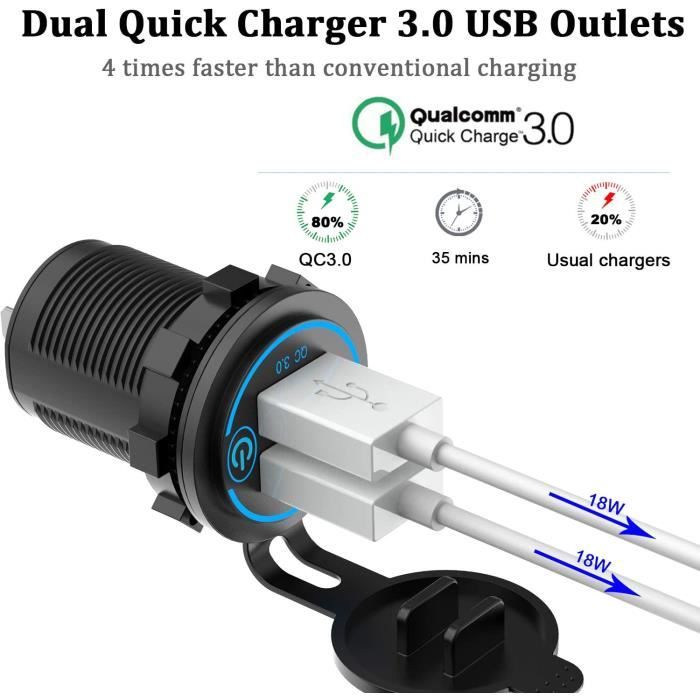 Installation de la prise USB 12V / 24V Quick Charge 3.0, double prise de  voiture USB QC