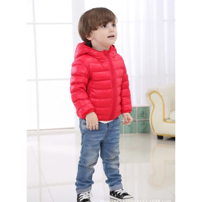 Doudoune enfant a capuche fille et garcon manteau hiver legere 90 duvet rouge taille 4 14ans ROUGE Cdiscount Pret a Porter