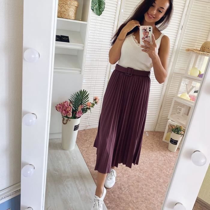 Jupe plissée avec ceinture taille haute cheap