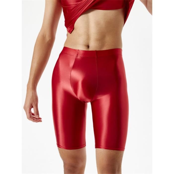 Short de bain Short moulant en soie glacee pour homme vetement de sport brillant a l huile Boxer Sexy a haute Rose C31740 Blanc Cdiscount Pret a Porter