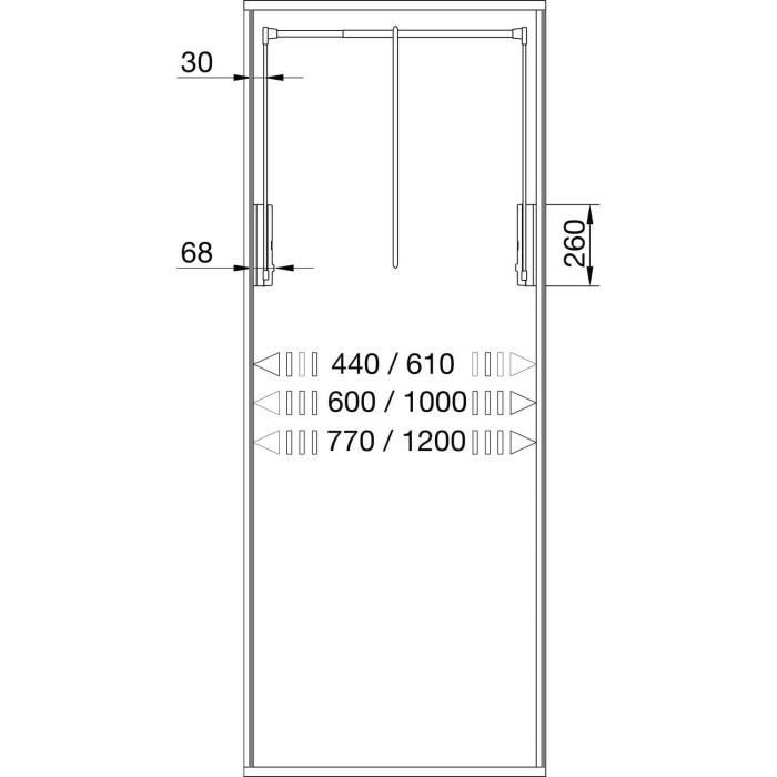 Lève-vêtements Wardrobelift Gedotec Servetto – Pliable, Robuste, Blanc/Nickelé, Largeur 440-610 Mm