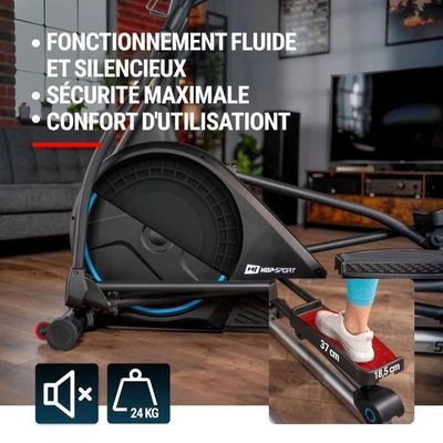 HOP SPORT Velo elliptique electromagnetique Masse d inertie 24 kg Stage HS 160CF Port USB ordi multifonctionnel tapis