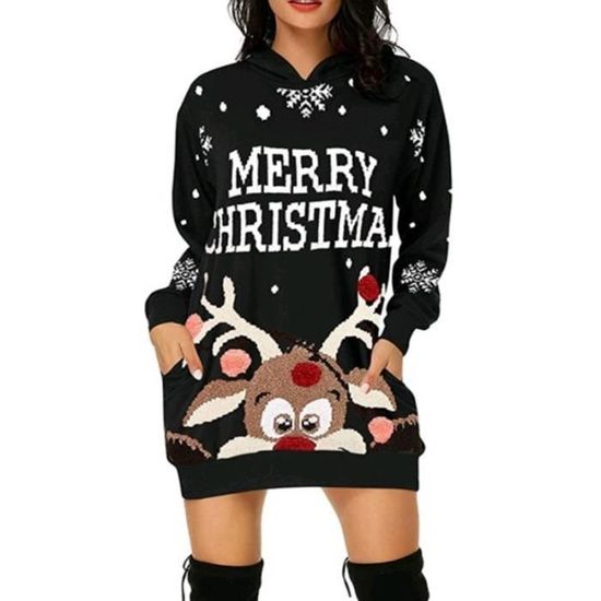 Robe De Noël Femme - Sweat à Capuche Bonhomme De Neige, Manches Longues, Confortable, Pour Fêtes Et Hiver