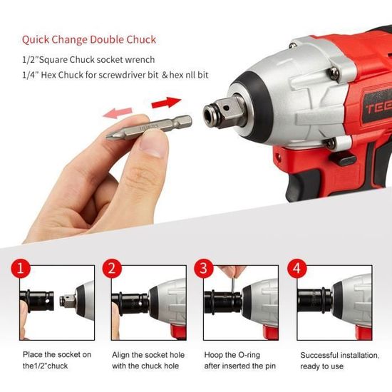 Clé à Chocs Sans Fil TEENO - 320 Nm - Batterie 3.0Ah - 5 Douilles Incluses - Moteur Brushless - Pour Pneus Voiture