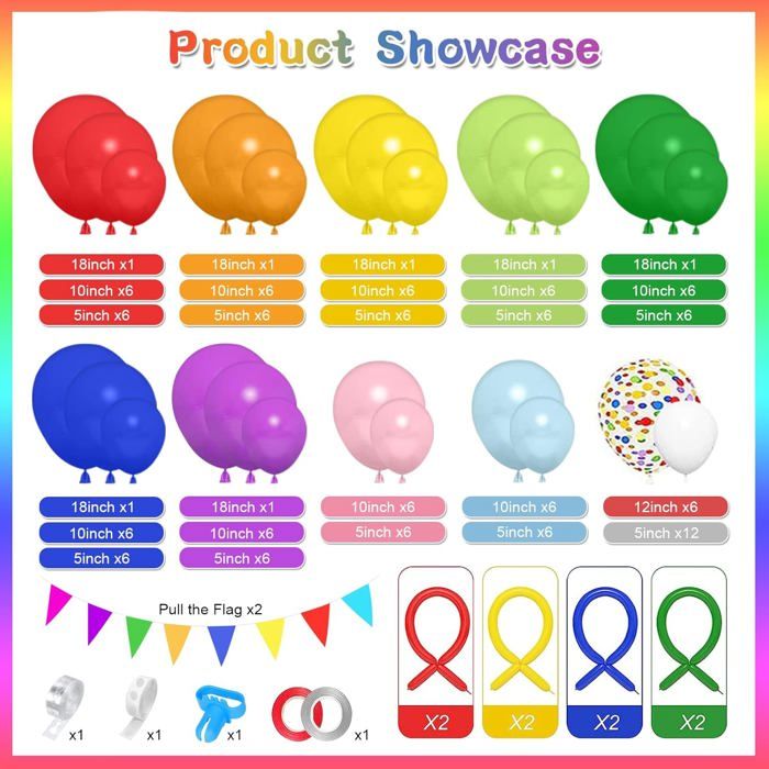 Kit D'Arche De Ballons Arc-En-Ciel, 85 Pièces, Guirlande De Ballons Arc