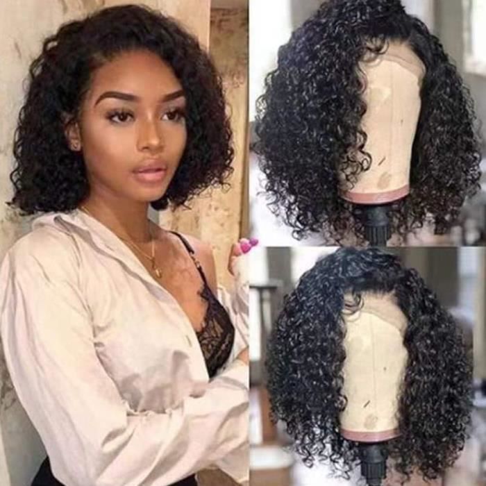 Perruque Afro Femme Cheveux Naturels 100% Humains - Courte, Noir, Taille Moyenne, Neuve