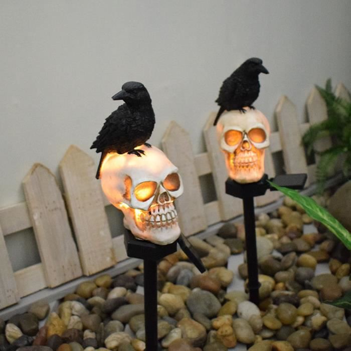 Décoration Halloween Fantôme - Statue Squelette Gothique Avec Corbeau Et Socle Sorcière - Pour Jardin, Intérieur - 4