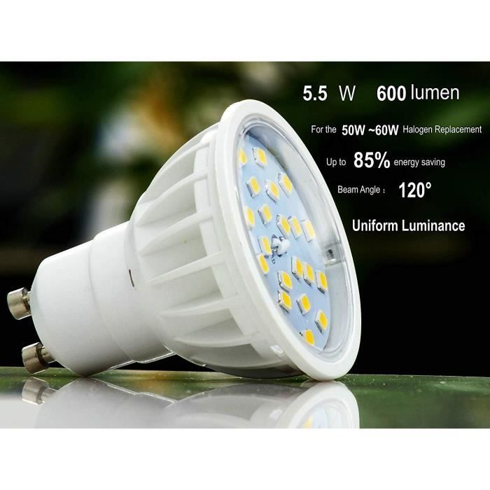 Uplight Dimmable Ampoule GU10 LED,5.5W Blanc Chaud 3000K,Équivalent 50-60W  Halogène,RA85 600LM 120°Angle de Faisceau,Lot de 5.