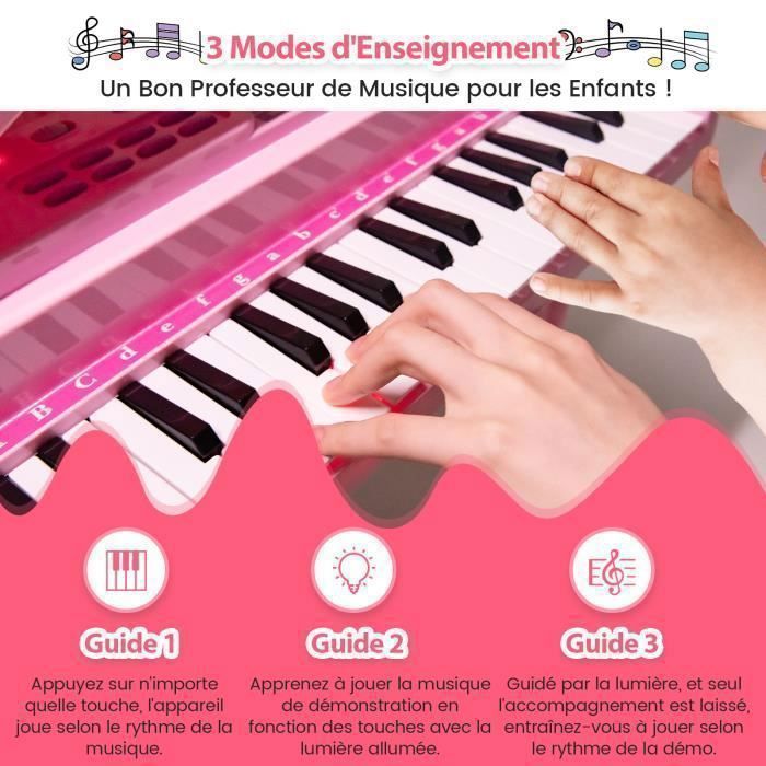 Piano pour Enfants 25 Touches avec Tabouret Portable COSTWAY-Microphone,Pupitre-Pieds Détachables-Double Alimentation-sans BPA-Rose - Instruments de musique