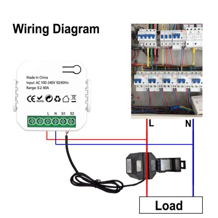 Compteur D'énergie Intelligent Tuya Avec Pince Ampèremétrique – SODIAL, Compatible Wi-Fi