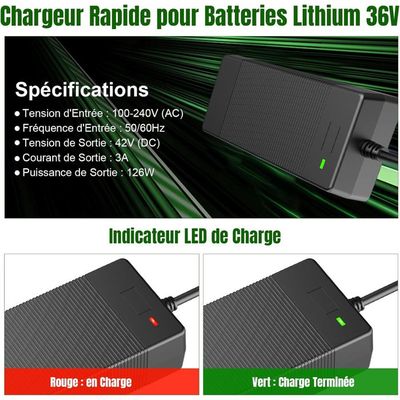 Chargeur Trottinette électrique Dufuso 42V 3A – 4 Connecteurs, Compatible Batteries 36V, Sécurité Renforcée, ABS-PC Ignifuge