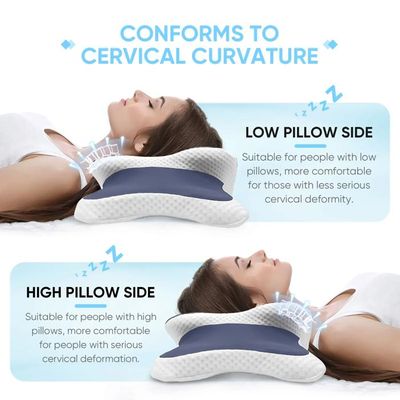 Oreiller Cervical Mémoire De Forme – Ergonomique 2 En 1 Pour Dormeurs Côté Et Dos – Soutien Nuque Et épaules