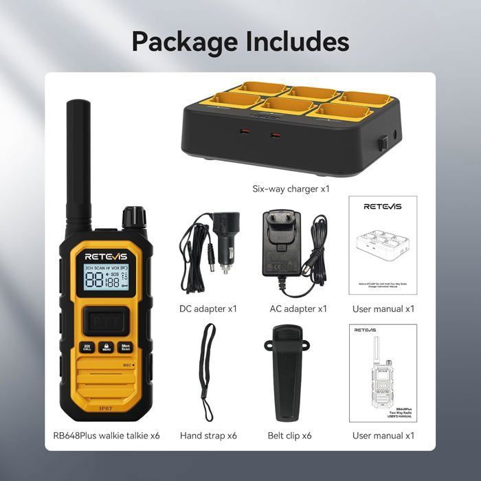 Retevis Rb648p Retevis RB648P Talkie-Walkie Étanche IP67, Longue Portée, Chargeur 6 ...
