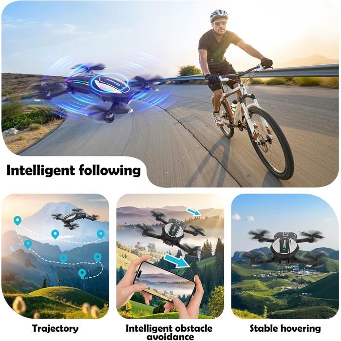Drone GuKKK 4K Mini Pliable Active d'Évitement d'Obstacles, Caméra FPV WiFi Télécommandé, 2 Batteries Incluses, pour Débutants