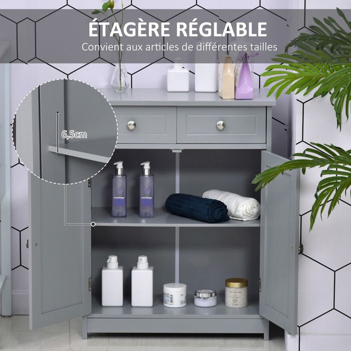 Meuble De Salle De Bain Kleankin - Armoire Rangement 2 Portes 2 Tiroirs Blanc 61x30,5x109,5 Cm
