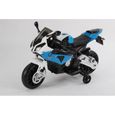 Moto électrique pour enfant BMW S1000RR - Batterie 12V - 2 moteurs - Roues en caoutchouc - Bleu-0