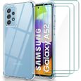 Coque Samsung Galaxy A52 + 2 Verres Trempés Protection écran 9H Anti-Rayures Housse Silicone Antichoc Transparent-0