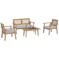 Salon de jardin 4 pièces Outsunny 2 fauteuils, 1 canapé, 1 table basse, coussins - Style bohème - bois acacia et résine tressée