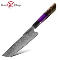 violet - Grandsharp Couteaux De Cuisine Premium Japonais Nakiri Couteau En Acier Damas Légumes Outils De Chef