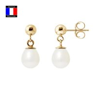 Compagnie Générale des Perles - Boucles d'Oreilles en Or et Véritables Perles de Culture 6-7 mm - Système Boule - Bijou Femme