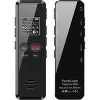 Enregistreur Vocal Numérique, Dictaphone Audio à Une Touche 8G 1536Kbps Lecteur Mp3 à Charge USB Protection par Mot De Passe