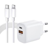 Chargeur Rapide 22,5 W / 2 Ports USB-C PD Avec Cable Pour iPhone 12/12 Pro Max Mini SE 2020 /11/13/X/8/ iPad AirPod-KAEESI
