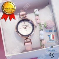 TD® Coffret Cadeau Montre Femme Fille Ado Enfant Bracelet + Montre en quartz en cuir - Mode  Original Rose Décontracté