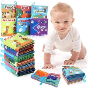 Lot de 6 Livre Tissu Bébé Eveil 3 6 12 Mois, Livre Sensoriel a Toucher  Livre D'activités Interactif Jouet Educatif Cadeau pour Bebe